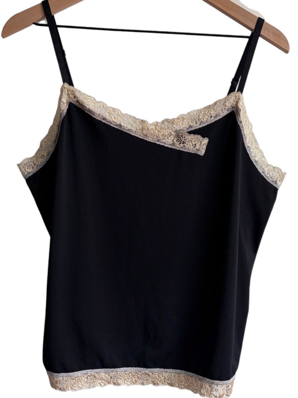 LANE BRYANT 14/16 Black Tank Top Cami Stretch Knit Adjustable Strap Lace Trim